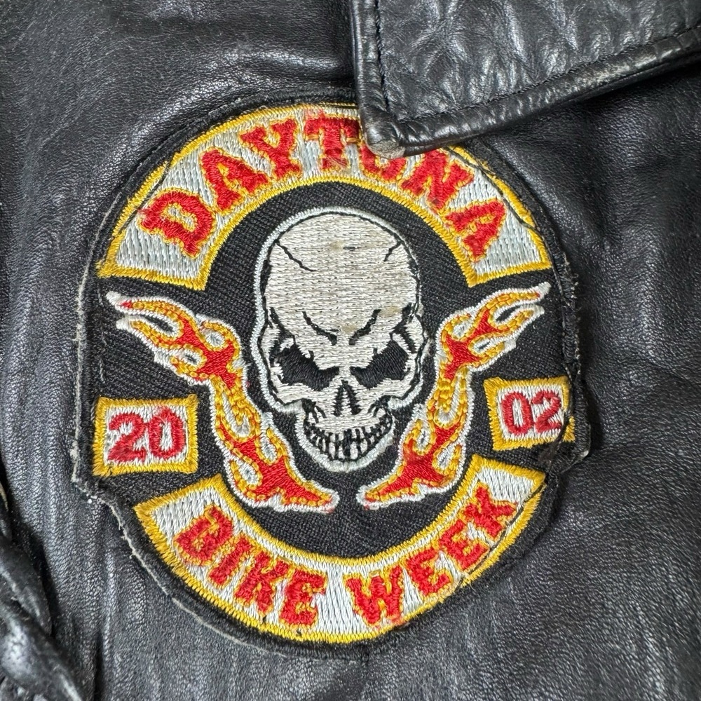 Vintage Shaf Front Leather Biker Jacket Size 46 Harley Patches Motorcycle Club - Picture 7 of 12